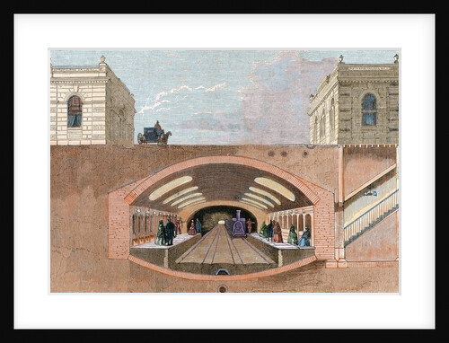 Section of a London Underground station. England. Colored engraving from "L'Univers Illustré." Late by Anonymous