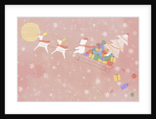 Illustration of rudolph and sleigh by Anonymous