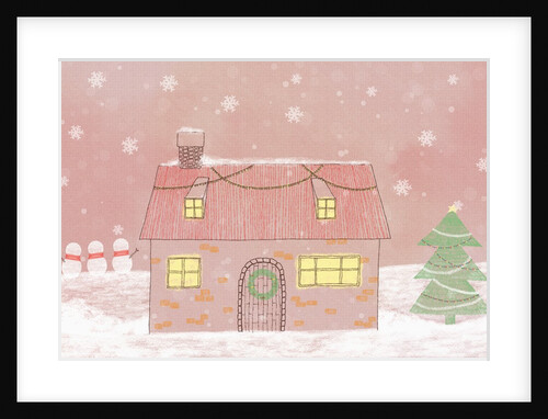 Illustration of a house while snowing by Anonymous