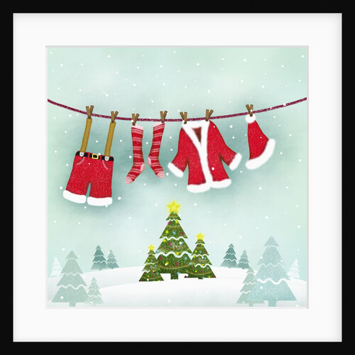 Illustration of santa clothes hanging outside by Anonymous