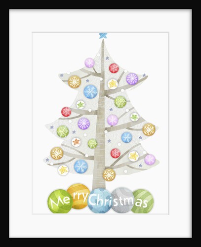 Illustration of Christmas tree and merry Christmas sign by Anonymous