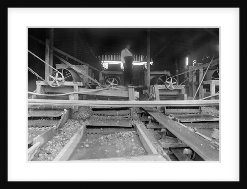 A worker stands over a rock or gravel processing facility, ca. 1910 by Anonymous