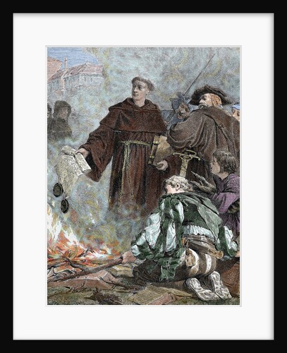 Martin Luther (1483-1546) burning the papal bull "Exsurge Domine" of Pope Leo X by Anonymous
