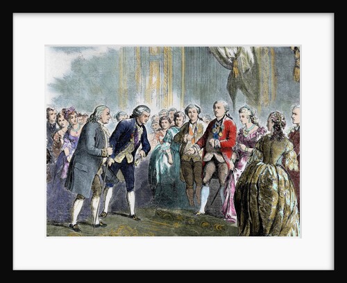 Franklin, Benjamin (1706-1790). Statesman and scientist. Franklin at Louis XVI and Marie Antoinette by Anonymous