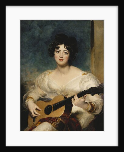 Portrait of Lady Wallscourt, Seated half length, Wearing a White Dress, and a Striped Scarf Across Her Knees, Playing a Guitar by Sir Thomas Lawrence