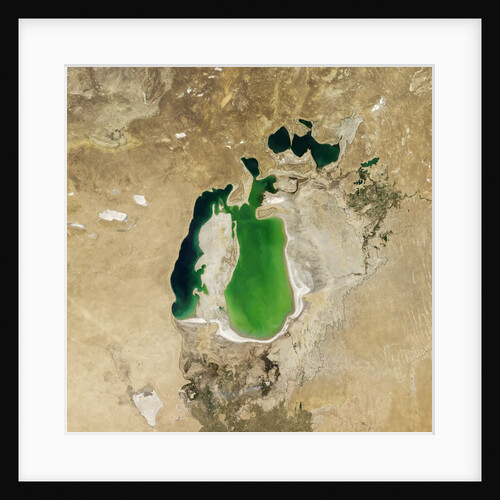 Satellite view of the Aral Sea in 2001, with the 1960 shoreline super-imposed by Anonymous