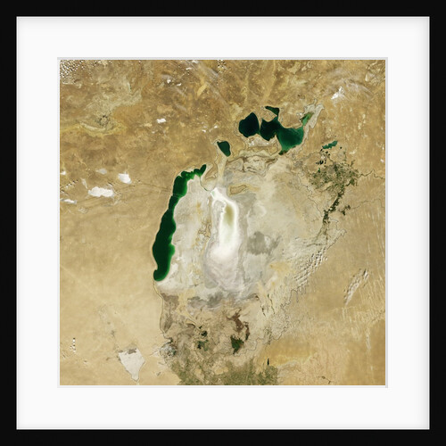 Satellite view of the Aral Sea in 2009 with the 1960 shoreline super-imposed by Anonymous