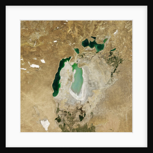 Satellite view of the Aral Sea in 2007, with the 1960 shoreline super-imposed by Anonymous