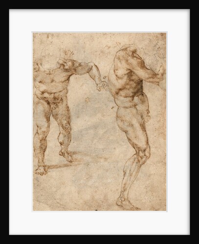 Two Nude Studies of a Man Storming Forward and Another Turning to the Right (verso) by Michelangelo