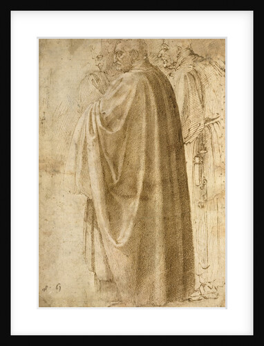 Three Standing Men in Wide Cloaks Turned to the Left (recto) by Michelangelo