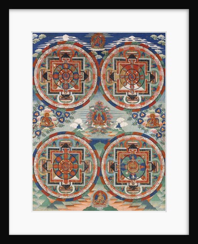 Tibetan thangka with four mandalas by Anonymous