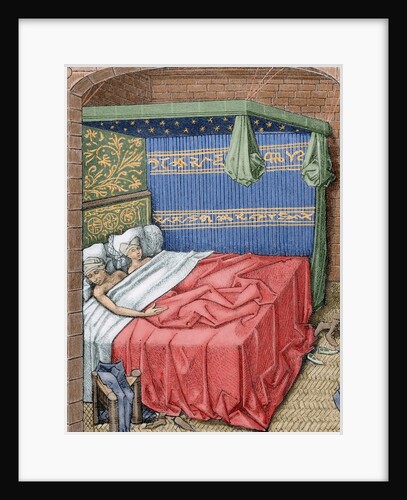 Couple in bed. 15th century. Engraving of "Miracles of Notre Dame" by Anonymous