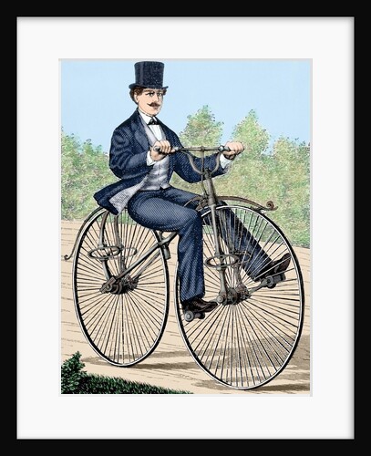 USA. Old bicycle. 19th century engraving. Colored by Anonymous