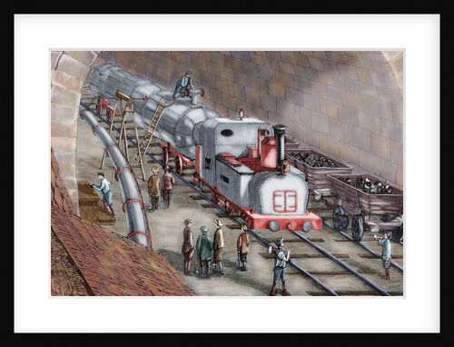 Switzerland. 19th century. Locomotive driven by compressed air used for the drilling of Saint-Gothar by Anonymous