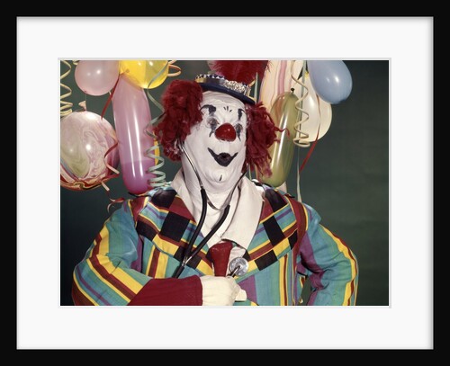 1960s Fat Overweight Clown Listening To His Heart With A Medical Stethoscope Health by Anonymous
