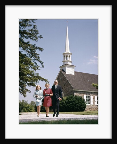 1960s Smiling Family Leaving Church Each Carrying Bible by Anonymous