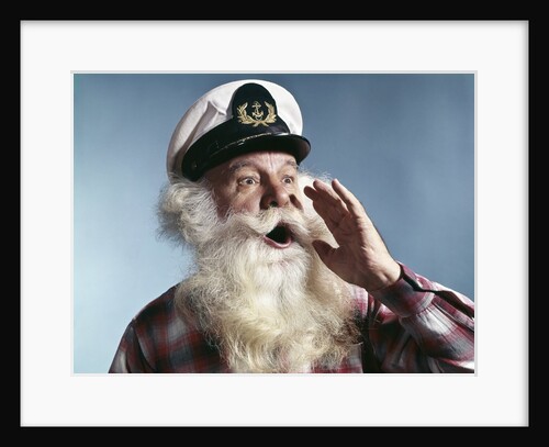1960s Senior Man Full White Beard Wear Ship Captains Hat Shouting With Hand Cupped To Mouth by Anonymous