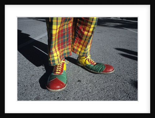 2000s Legs Of Colorful Circus Clown Oversize Shoes And Plaid Pants by Anonymous
