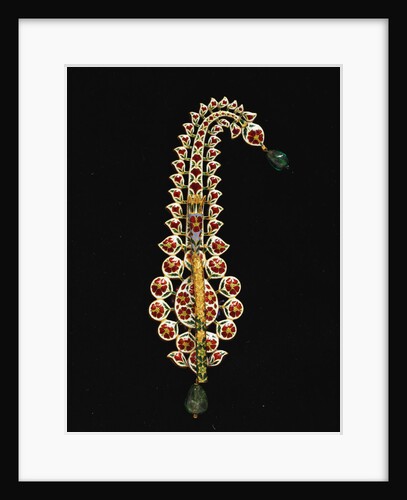 An antique Indian diamond, ruby, emerald and enamel jigha by Anonymous