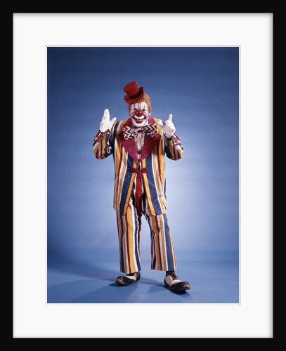 1970s Full Length Portrait Of Clown In Striped Costume by Anonymous
