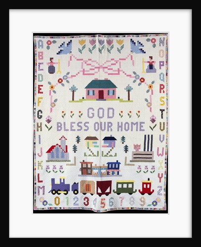 A pieced and appliqued pictorial cotton quilted coverlet depicting Clifton, Ohio by Anonymous