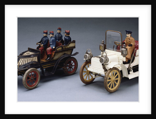 A cigarette tinplate two-seat runabout with a Gunthermann military Vauxhall scuttle-nose tourer by Anonymous