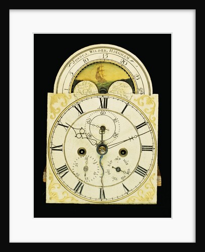 Detail of a federal mahogany dwarf tall-case clock by Joshua Wilder