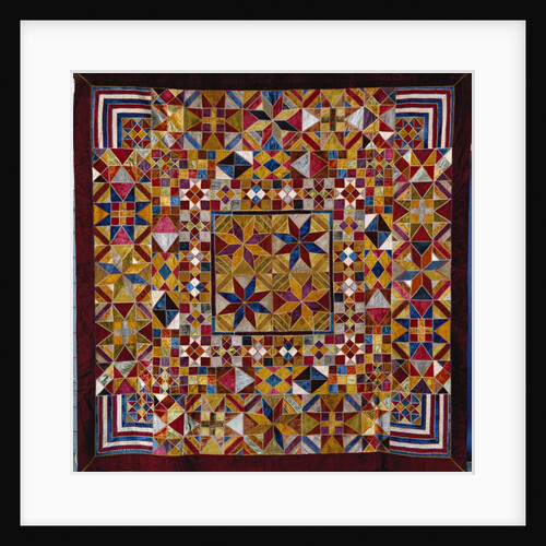 A crazy quilt pattern coverlet by Anonymous