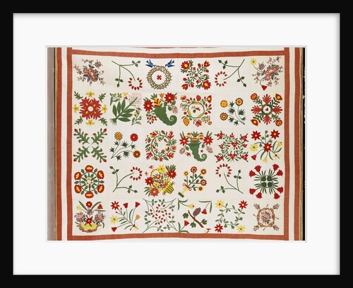 A pieced, appliqued and trapunto cotton quilted coverlet made for Mary Wilkins, Baltimore, dated 1846 by Anonymous