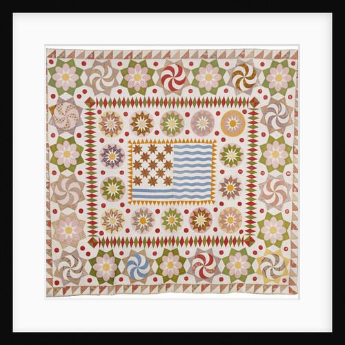 American pieced and appliqued cotton quilted coverlet by Anonymous