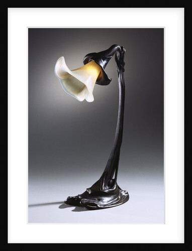 A rare wheel-carved glass and bronze table lamp by Anonymous