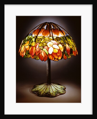 Tiffany Studios leaded glass, bronze and mosaic 'Lotus' lamp by Anonymous