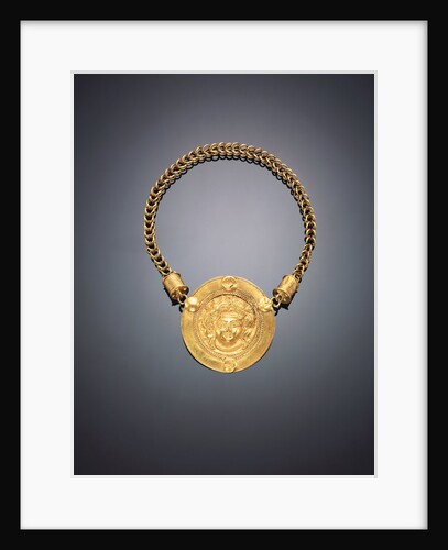 A Roman gold necklace, with a large central medallion featuring a repousse facing head of Medusa by Anonymous