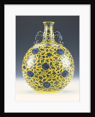 An underglaze blue and yellow enamelled moonflask with a peony and lotus pattern by Anonymous