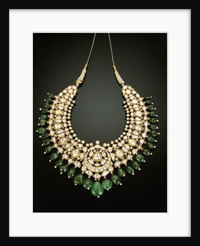An antique Indian diamond, emerald and enamel necklace by Anonymous