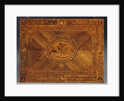 Detail of a North Italian ebony, olivewood, fruitwood and marquetry writing table by Anonymous