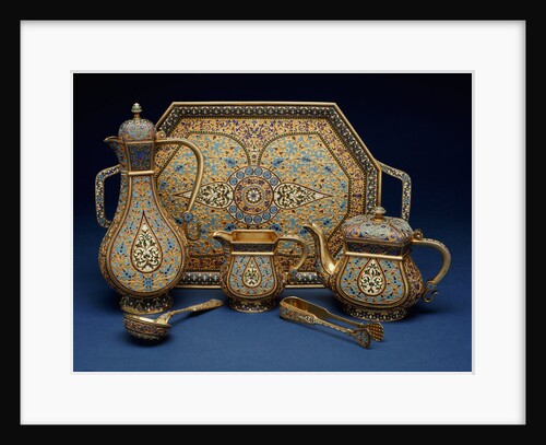 A six piece enamel silver gilt tea and coffee service by Anonymous