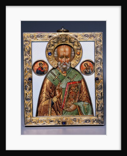 Faberge jewelled silver-gilt and guilloch enamel icon of Saint Nicholas by Anonymous