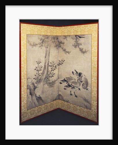 Three Ducks on a Riverbank of Pine and Scattered Flowers by Anonymous