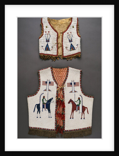 A Plains beaded hide child's vest and a Sioux pictorial beaded vest by Anonymous