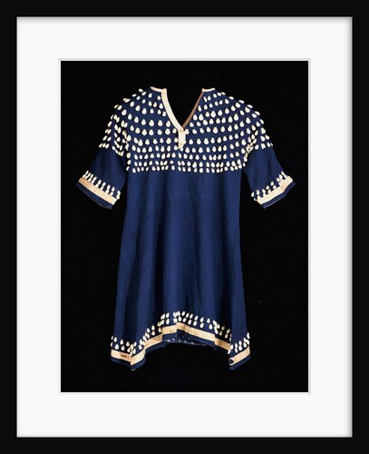 A Hunkpapa Sioux girl's dress of blue wool cloth trimmed with cowrie shells by Anonymous