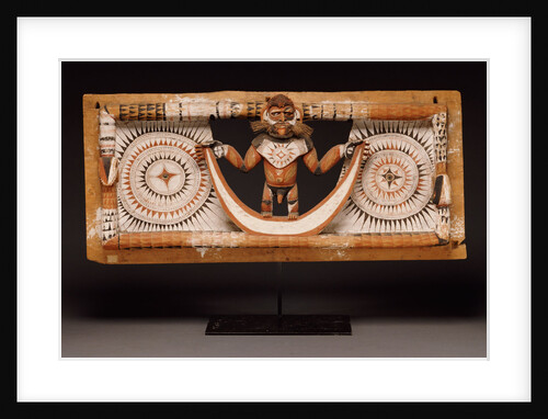 A New Ireland house ornament, Walik, from Lumbura with a male figure standing on a crescent moon by Anonymous