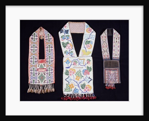 A Potawatomi beaded cloth shoulder bag and two Great Lakes region cloth shoulder bags by Anonymous