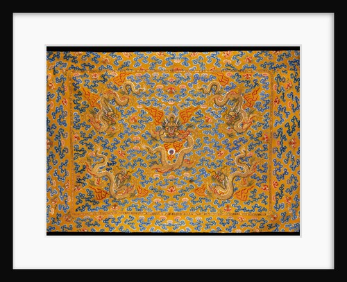 Chinese Kang cover of yellow facecloth, with five dragons in gilt thread among clouds by Anonymous