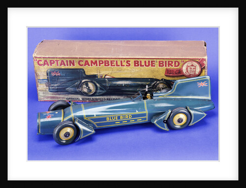 A Gunthermann 'Captain Campbell's Bluebird', clockwork blue lithographed tinplate car, in original illustrated box by Anonymous