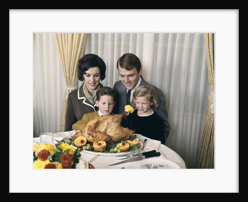 1960s 1970s Family Portrait With Holiday Roasted Turkey On Dining Table by Anonymous