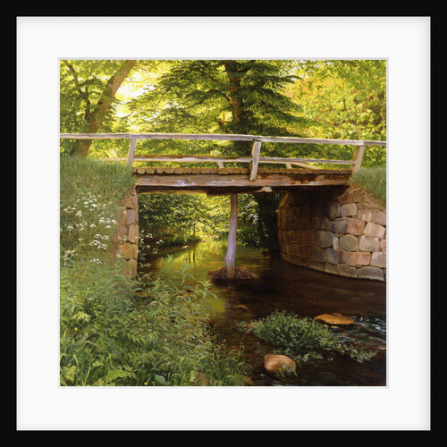 A Forest Stream with a Wooden Bridge by Marcus Bech Fritz