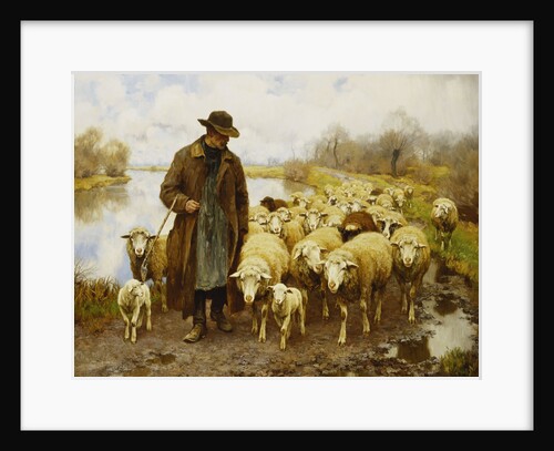 A Shepherd and Sheep by a Lake by Julius Hugo Bergmann