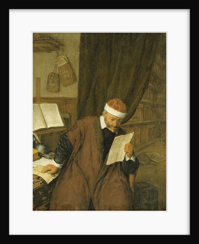 A Lawyer Seated at a Desk Reading a Letter, a Library Beyond by Adriaen Jansz van Ostade