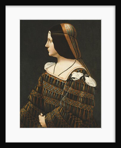 Portrait of a Lady, Half Length, in Profile, in a Black Dress Decorated with Lace, with Pendant Tassels and Slashed Shoulders and an Orange and Grey Snood by Anonymous